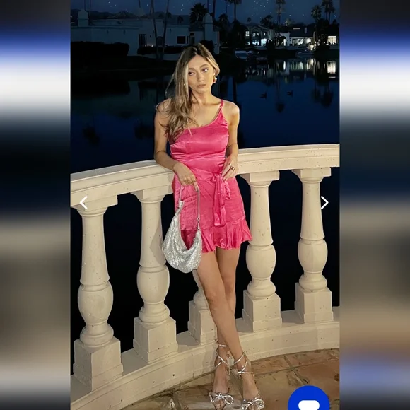 SELFIE LESLIE DON'T WAIT UP ONE SHOULDER WAIST TIE DRESS HOT PINK - Picture 6 of 12